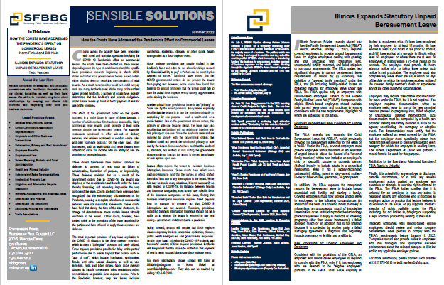 How the Courts Have Addressed the Pandemic’s Effect on Commercial Leases /  Illinois Expands Statutory Unpaid Bereavement Leave (Summer 2022)